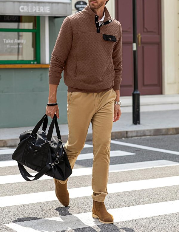 JMIERR Men's Quilted Sweatshirt Casual Long Sleeve Outdoor Stand Collar Button Pullover Sweatshirts - Image 155