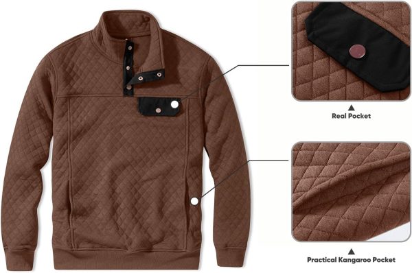 JMIERR Men's Quilted Sweatshirt Casual Long Sleeve Outdoor Stand Collar Button Pullover Sweatshirts - Image 156