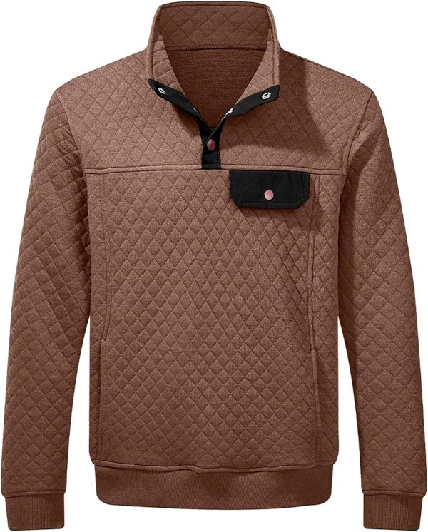 JMIERR Men's Quilted Sweatshirt Casual Long Sleeve Outdoor Stand Collar Button Pullover Sweatshirts - Image 157