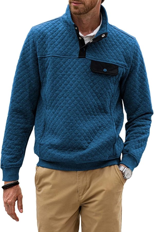 JMIERR Men's Quilted Sweatshirt Casual Long Sleeve Outdoor Stand Collar Button Pullover Sweatshirts - Image 160