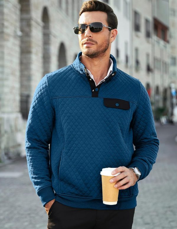 JMIERR Men's Quilted Sweatshirt Casual Long Sleeve Outdoor Stand Collar Button Pullover Sweatshirts - Image 161