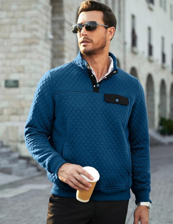 JMIERR Men's Quilted Sweatshirt Casual Long Sleeve Outdoor Stand Collar Button Pullover Sweatshirts - Image 162