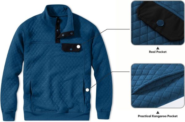 JMIERR Men's Quilted Sweatshirt Casual Long Sleeve Outdoor Stand Collar Button Pullover Sweatshirts - Image 164