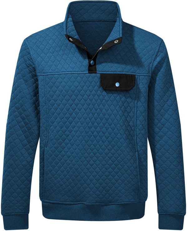 JMIERR Men's Quilted Sweatshirt Casual Long Sleeve Outdoor Stand Collar Button Pullover Sweatshirts - Image 165