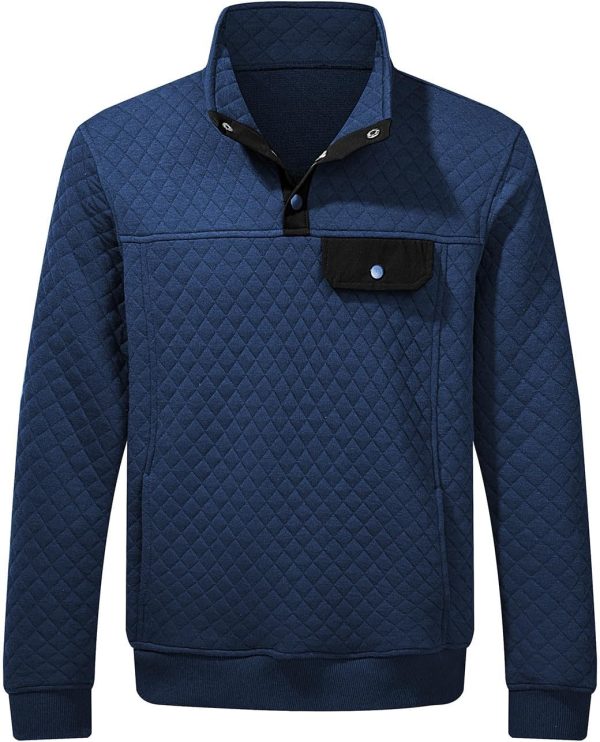 JMIERR Men's Quilted Sweatshirt Casual Long Sleeve Outdoor Stand Collar Button Pullover Sweatshirts - Image 173