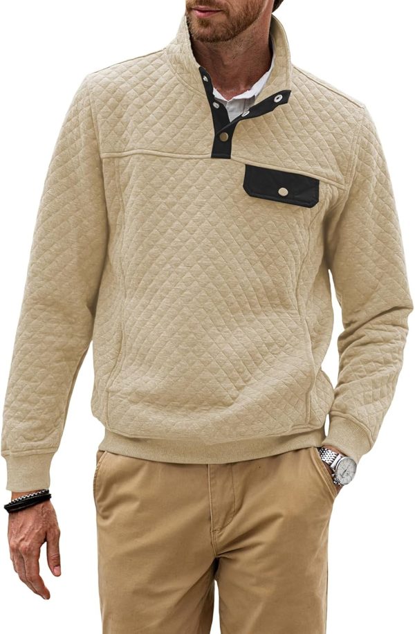 JMIERR Men's Quilted Sweatshirt Casual Long Sleeve Outdoor Stand Collar Button Pullover Sweatshirts - Image 176