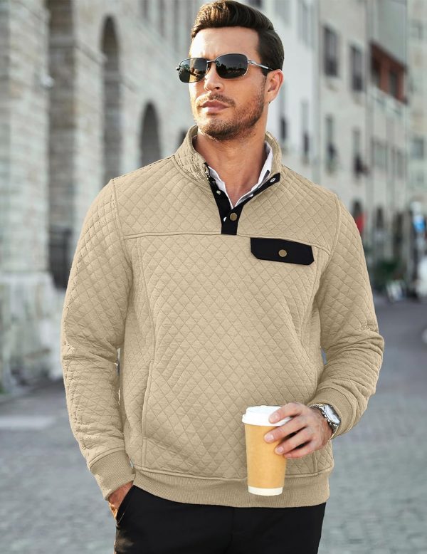 JMIERR Men's Quilted Sweatshirt Casual Long Sleeve Outdoor Stand Collar Button Pullover Sweatshirts - Image 177
