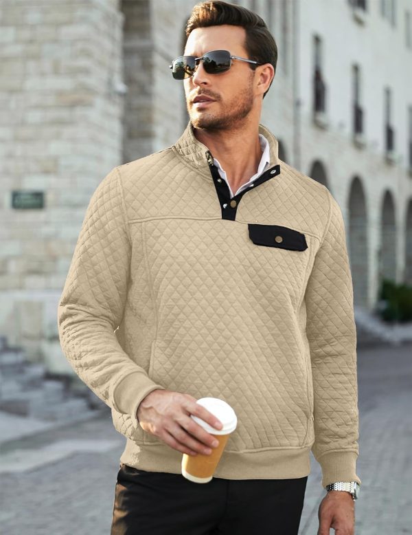 JMIERR Men's Quilted Sweatshirt Casual Long Sleeve Outdoor Stand Collar Button Pullover Sweatshirts - Image 178