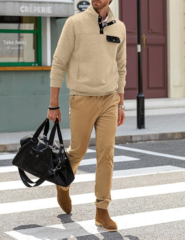 JMIERR Men's Quilted Sweatshirt Casual Long Sleeve Outdoor Stand Collar Button Pullover Sweatshirts - Image 179