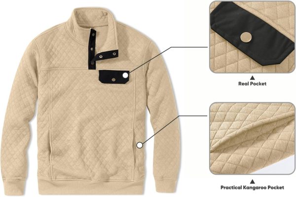 JMIERR Men's Quilted Sweatshirt Casual Long Sleeve Outdoor Stand Collar Button Pullover Sweatshirts - Image 180