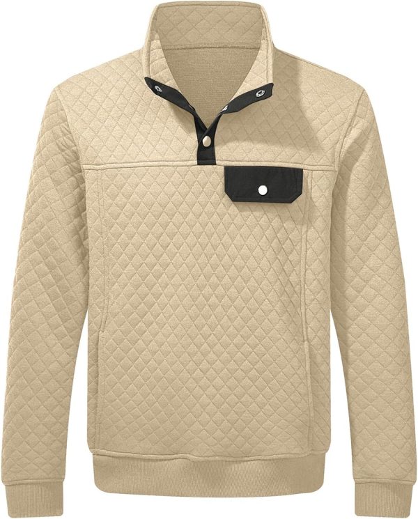JMIERR Men's Quilted Sweatshirt Casual Long Sleeve Outdoor Stand Collar Button Pullover Sweatshirts - Image 181
