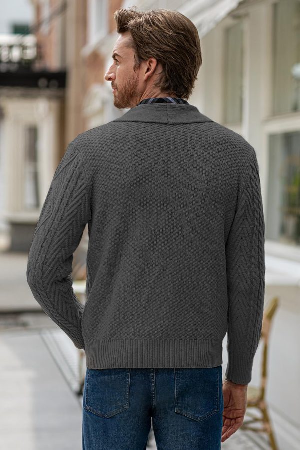 JMIERR Men's Casual Long Sleeve Shawl Collar Buttons Down Cable Knit Cardigan Sweater with Pockets - Image 4