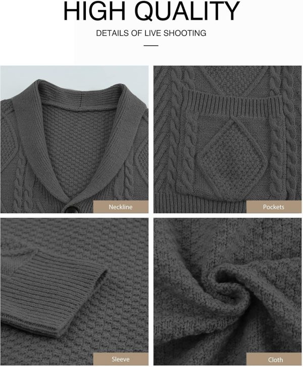 JMIERR Men's Casual Long Sleeve Shawl Collar Buttons Down Cable Knit Cardigan Sweater with Pockets - Image 5