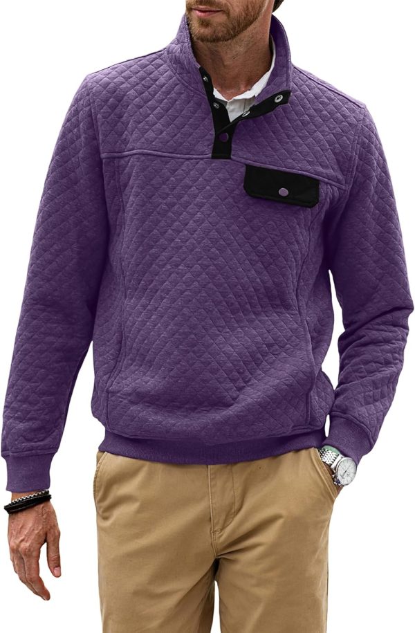 JMIERR Men's Quilted Sweatshirt Casual Long Sleeve Outdoor Stand Collar Button Pullover Sweatshirts - Image 184