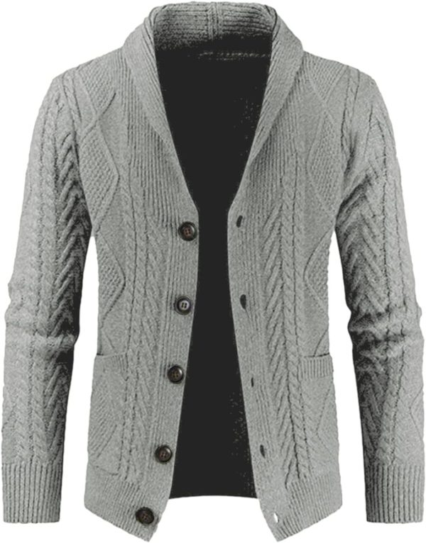 JMIERR Men's Casual Long Sleeve Shawl Collar Buttons Down Cable Knit Cardigan Sweater with Pockets - Image 9