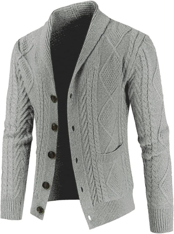 JMIERR Men's Casual Long Sleeve Shawl Collar Buttons Down Cable Knit Cardigan Sweater with Pockets - Image 10