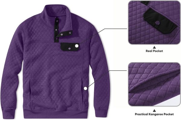 JMIERR Men's Quilted Sweatshirt Casual Long Sleeve Outdoor Stand Collar Button Pullover Sweatshirts - Image 188