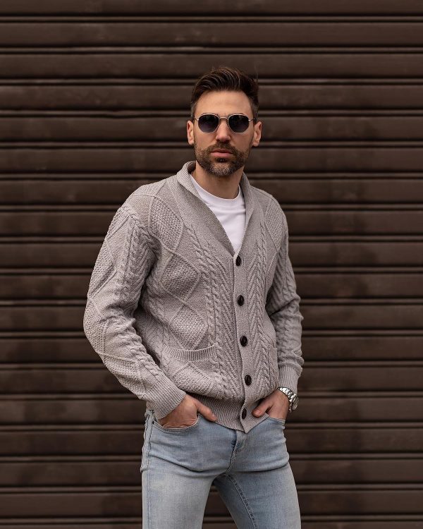 JMIERR Men's Casual Long Sleeve Shawl Collar Buttons Down Cable Knit Cardigan Sweater with Pockets - Image 11