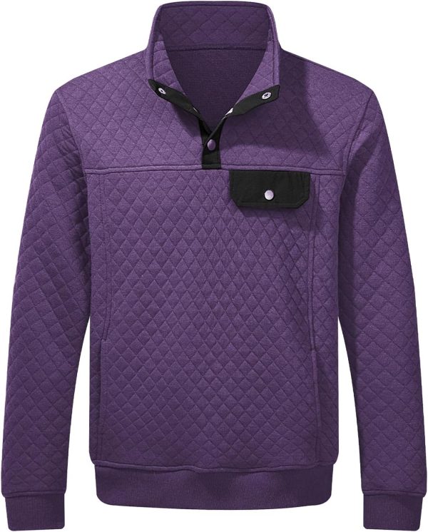 JMIERR Men's Quilted Sweatshirt Casual Long Sleeve Outdoor Stand Collar Button Pullover Sweatshirts - Image 189