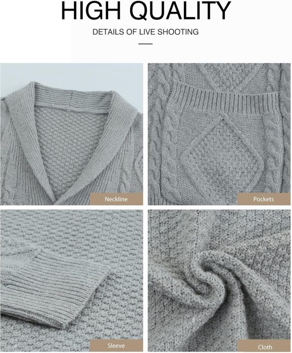 JMIERR Men's Casual Long Sleeve Shawl Collar Buttons Down Cable Knit Cardigan Sweater with Pockets - Image 13