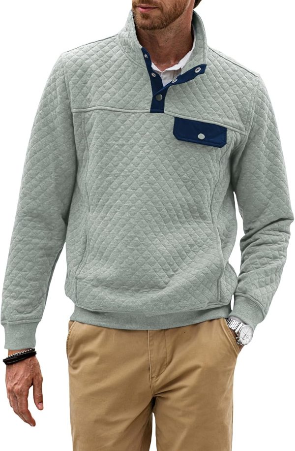 JMIERR Men's Quilted Sweatshirt Casual Long Sleeve Outdoor Stand Collar Button Pullover Sweatshirts - Image 192