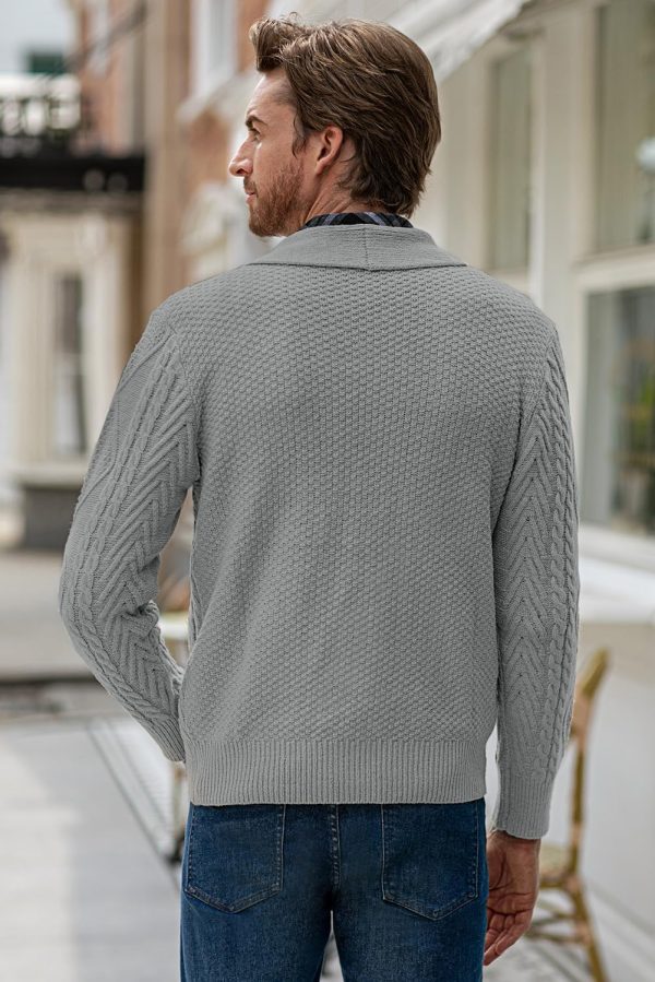 JMIERR Men's Casual Long Sleeve Shawl Collar Buttons Down Cable Knit Cardigan Sweater with Pockets - Image 16