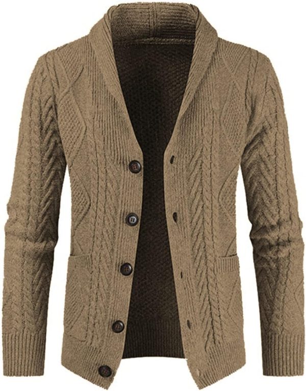 JMIERR Men's Casual Long Sleeve Shawl Collar Buttons Down Cable Knit Cardigan Sweater with Pockets - Image 17