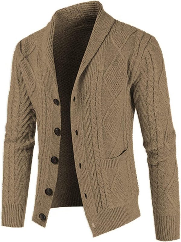 JMIERR Men's Casual Long Sleeve Shawl Collar Buttons Down Cable Knit Cardigan Sweater with Pockets - Image 18