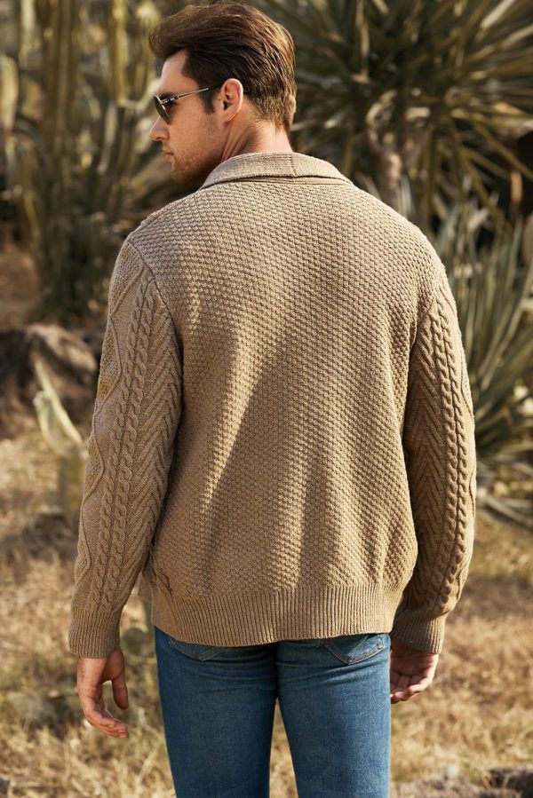 JMIERR Men's Casual Long Sleeve Shawl Collar Buttons Down Cable Knit Cardigan Sweater with Pockets - Image 20