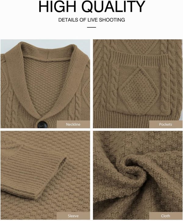 JMIERR Men's Casual Long Sleeve Shawl Collar Buttons Down Cable Knit Cardigan Sweater with Pockets - Image 21