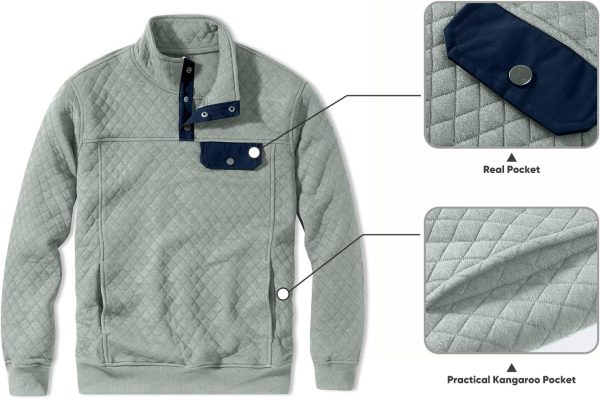 JMIERR Men's Quilted Sweatshirt Casual Long Sleeve Outdoor Stand Collar Button Pullover Sweatshirts - Image 196