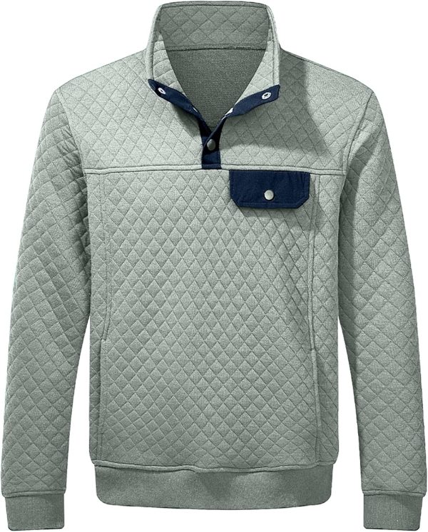 JMIERR Men's Quilted Sweatshirt Casual Long Sleeve Outdoor Stand Collar Button Pullover Sweatshirts - Image 197