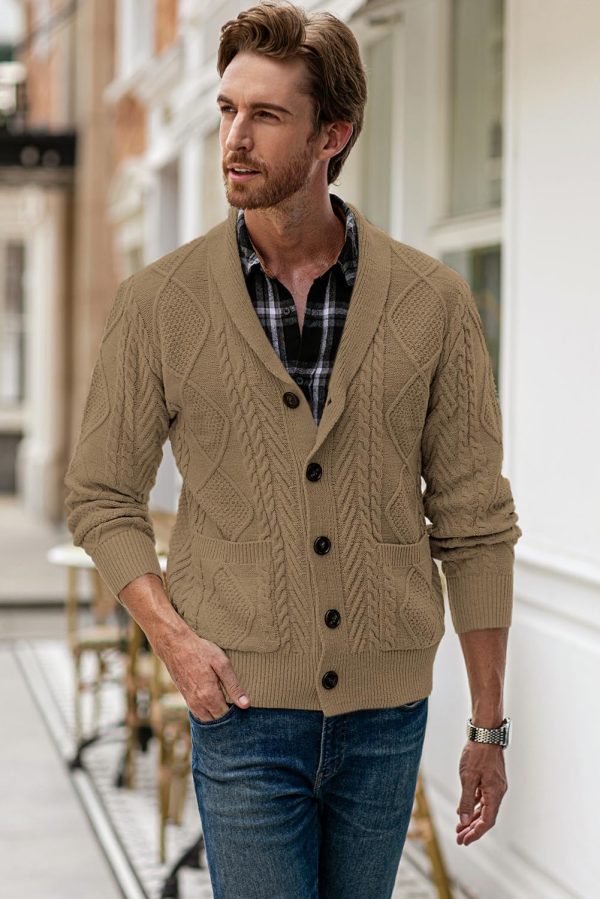 JMIERR Men's Casual Long Sleeve Shawl Collar Buttons Down Cable Knit Cardigan Sweater with Pockets - Image 23