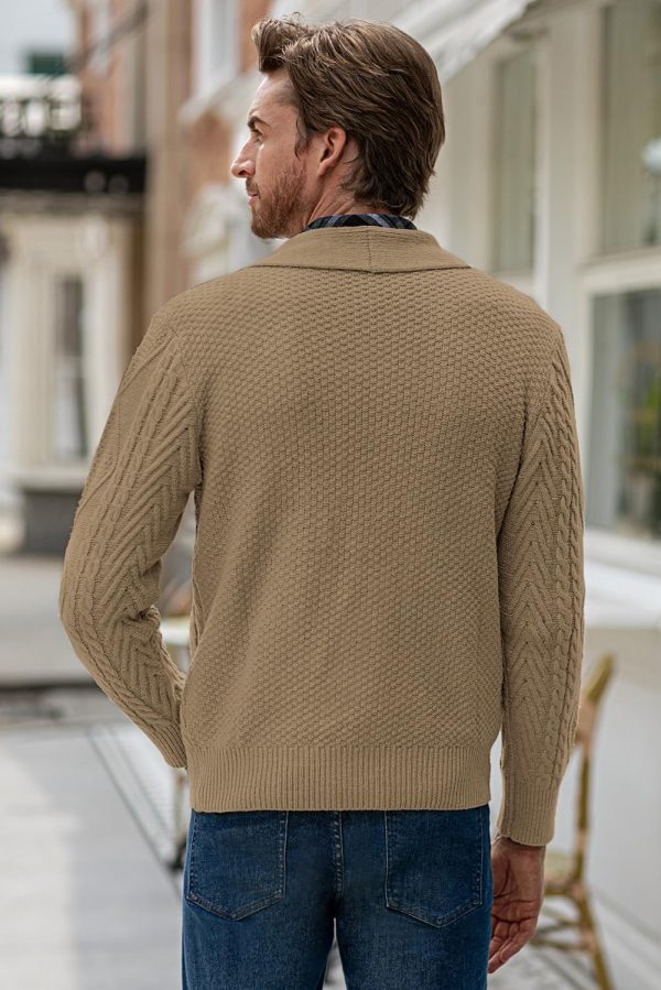 JMIERR Men's Casual Long Sleeve Shawl Collar Buttons Down Cable Knit Cardigan Sweater with Pockets - Image 24