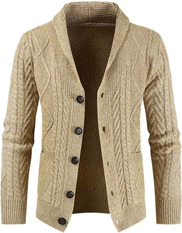 JMIERR Men's Casual Long Sleeve Shawl Collar Buttons Down Cable Knit Cardigan Sweater with Pockets - Image 25