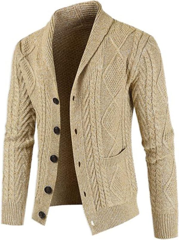 JMIERR Men's Casual Long Sleeve Shawl Collar Buttons Down Cable Knit Cardigan Sweater with Pockets - Image 26