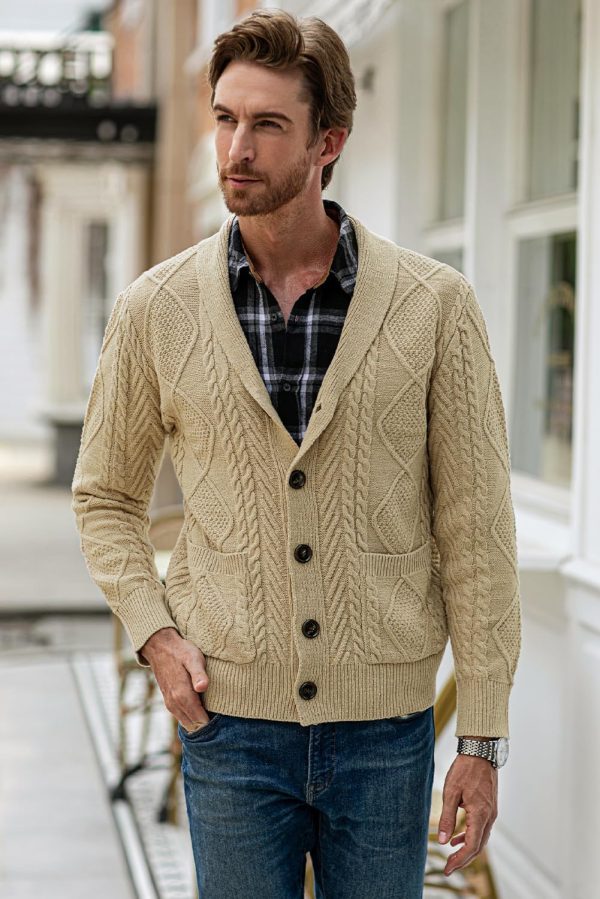 JMIERR Men's Casual Long Sleeve Shawl Collar Buttons Down Cable Knit Cardigan Sweater with Pockets - Image 27