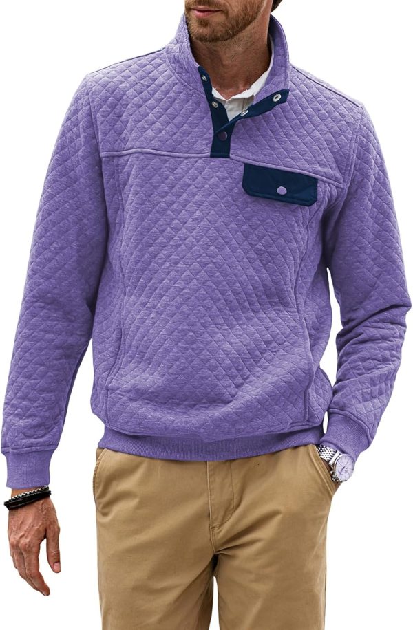 JMIERR Men's Quilted Sweatshirt Casual Long Sleeve Outdoor Stand Collar Button Pullover Sweatshirts - Image 200