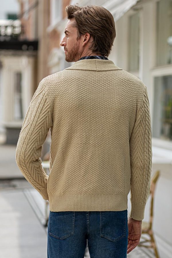 JMIERR Men's Casual Long Sleeve Shawl Collar Buttons Down Cable Knit Cardigan Sweater with Pockets - Image 28