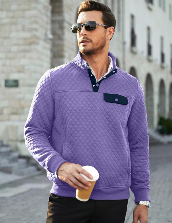 JMIERR Men's Quilted Sweatshirt Casual Long Sleeve Outdoor Stand Collar Button Pullover Sweatshirts - Image 201