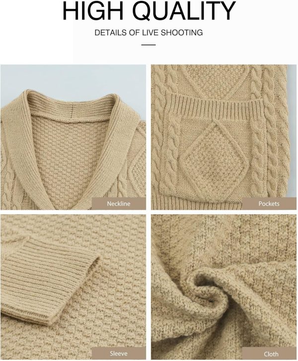 JMIERR Men's Casual Long Sleeve Shawl Collar Buttons Down Cable Knit Cardigan Sweater with Pockets - Image 29