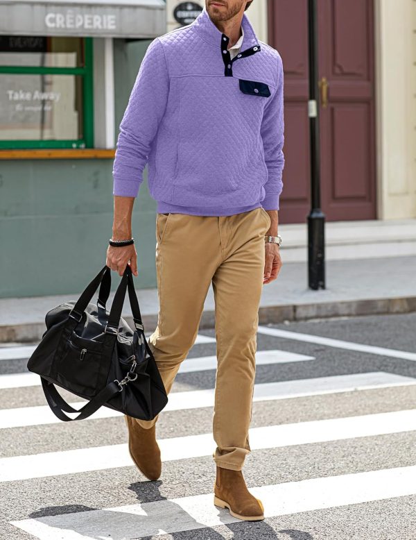 JMIERR Men's Quilted Sweatshirt Casual Long Sleeve Outdoor Stand Collar Button Pullover Sweatshirts - Image 203
