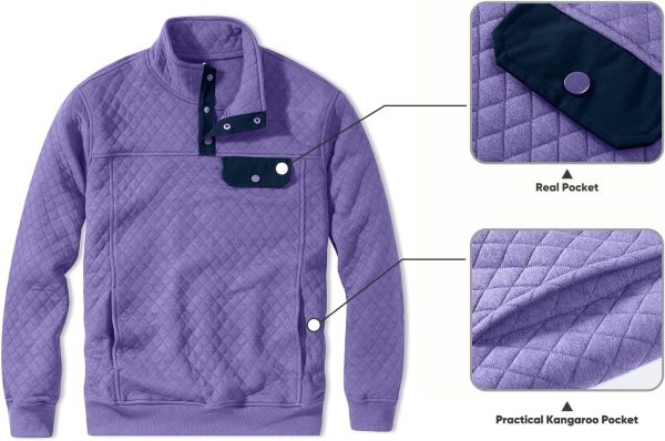 JMIERR Men's Quilted Sweatshirt Casual Long Sleeve Outdoor Stand Collar Button Pullover Sweatshirts - Image 204