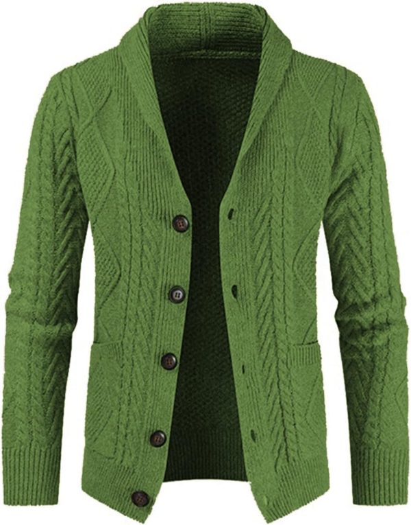 JMIERR Men's Casual Long Sleeve Shawl Collar Buttons Down Cable Knit Cardigan Sweater with Pockets - Image 33