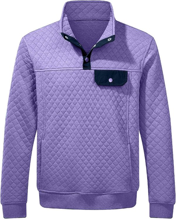 JMIERR Men's Quilted Sweatshirt Casual Long Sleeve Outdoor Stand Collar Button Pullover Sweatshirts - Image 205
