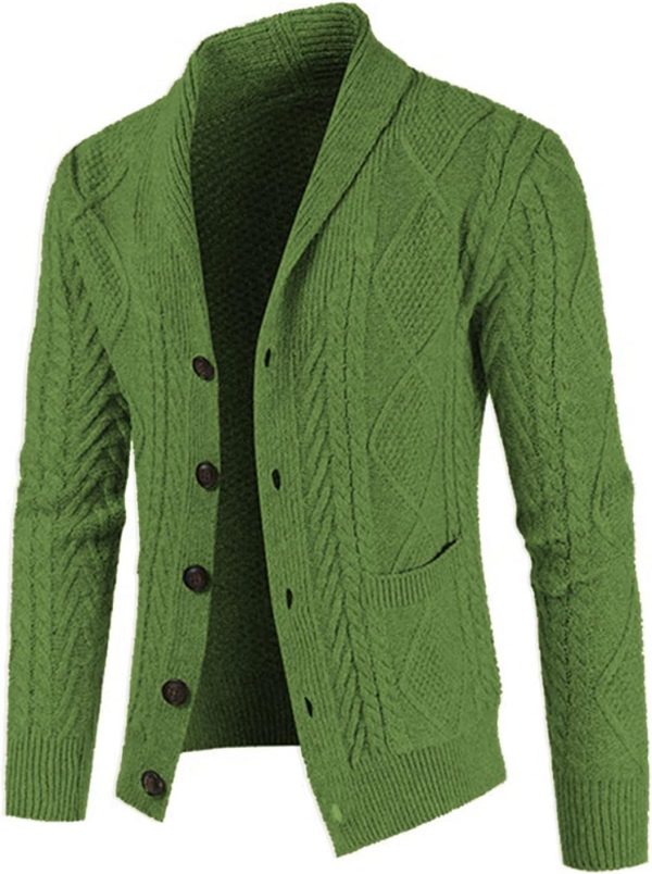 JMIERR Men's Casual Long Sleeve Shawl Collar Buttons Down Cable Knit Cardigan Sweater with Pockets - Image 34