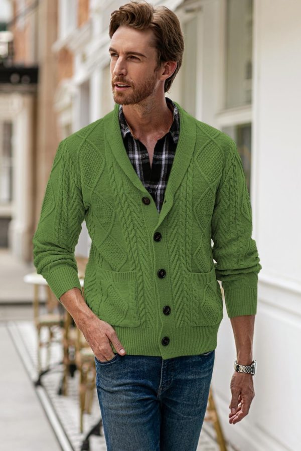 JMIERR Men's Casual Long Sleeve Shawl Collar Buttons Down Cable Knit Cardigan Sweater with Pockets - Image 35