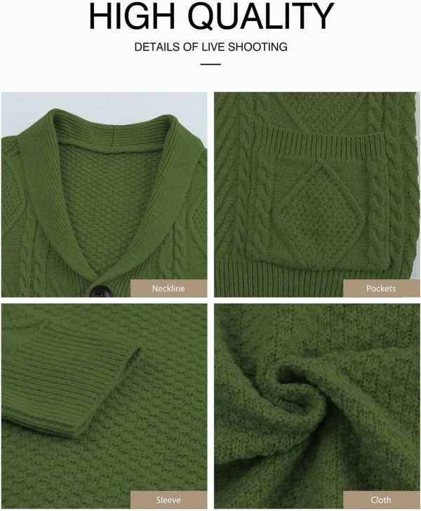 JMIERR Men's Casual Long Sleeve Shawl Collar Buttons Down Cable Knit Cardigan Sweater with Pockets - Image 37