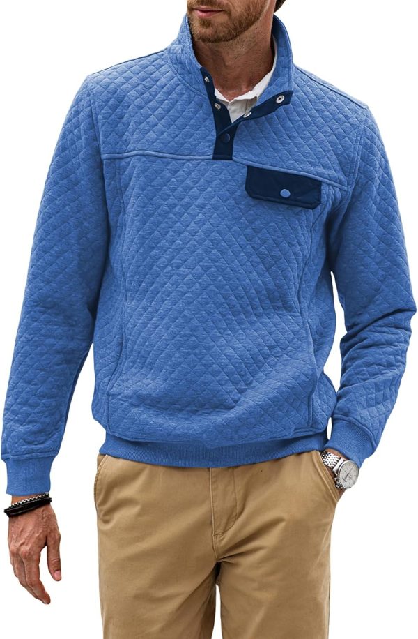 JMIERR Men's Quilted Sweatshirt Casual Long Sleeve Outdoor Stand Collar Button Pullover Sweatshirts - Image 208