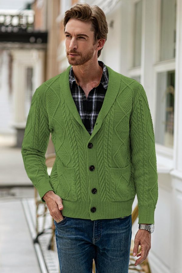 JMIERR Men's Casual Long Sleeve Shawl Collar Buttons Down Cable Knit Cardigan Sweater with Pockets - Image 40